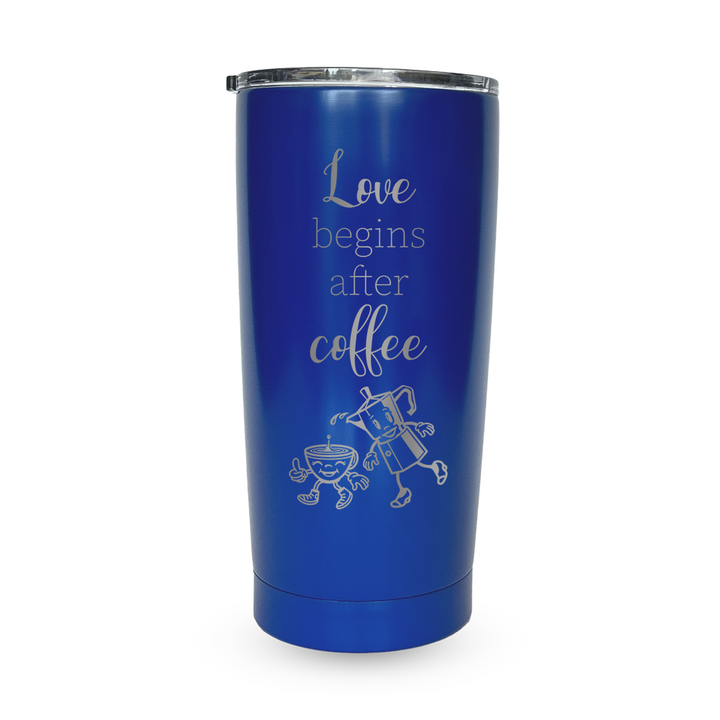 Verre isotherme gravé - Love begins after coffee