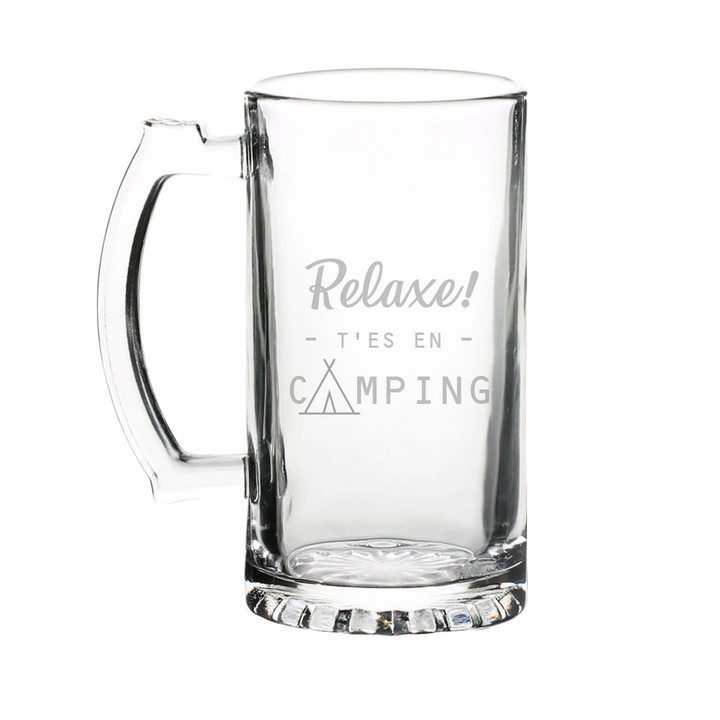 Verre gravé - Relaxe! T'es en camping