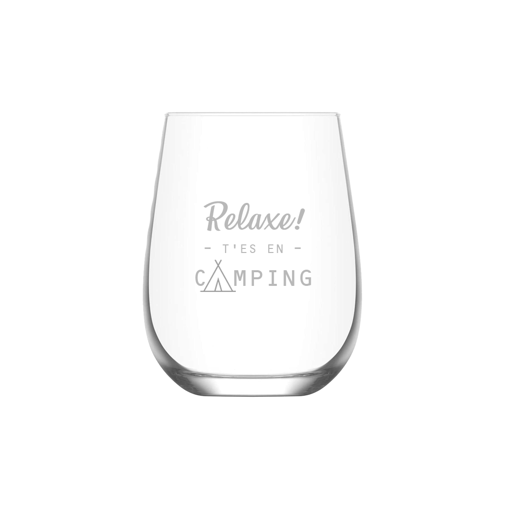 Verre gravé - Relaxe! T'es en camping