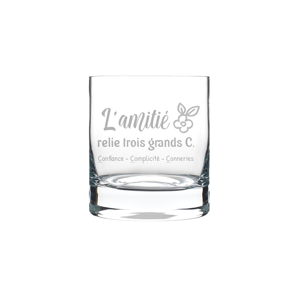 Verre gravé - L'amitié relie trois grands C.